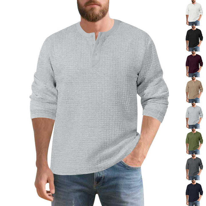 Herren Elegantes Langarmshirt mit Knopfleiste und strukturiertem Stoff Echoarchiv