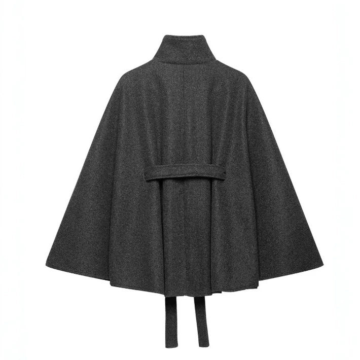 Damen Kurzcape aus Wollmix mit hohem Stehkragen und Bindegürtel Echo Archiv