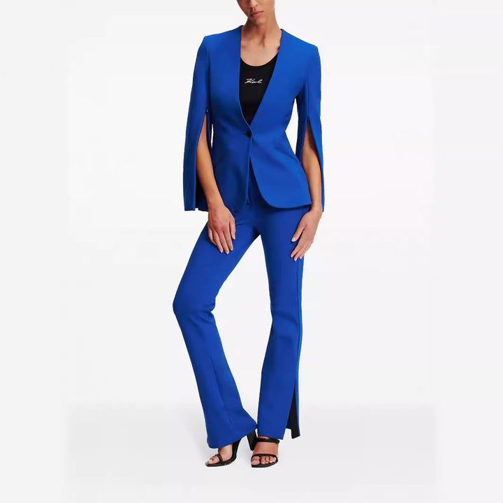 Damen Cape-Ärmel Tailoring-Blazer mit taillierter Silhouette und ausgestellter Hose mit Beinschlitz Echoarchiv