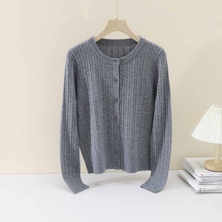 Damen Feiner Zopfmuster-Cardigan mit Rundhals und durchgehender Knopfleiste Echo Archiv