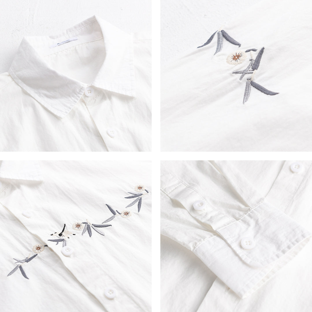 Damen Lockeres besticktes Baumwoll-Overshirt mit Kentkragen und Layering‑Detail Echoarchiv