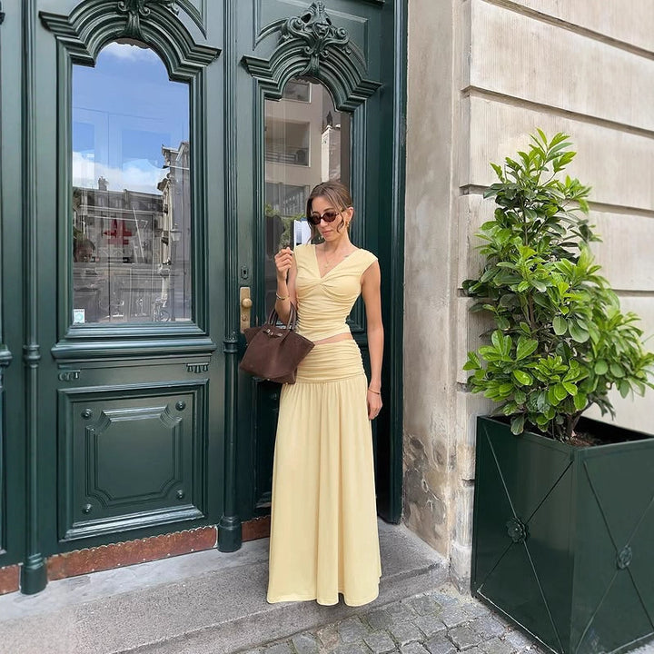 Damen Fließendes Maxikleid mit Raffungen und V-Ausschnitt Echo Archiv