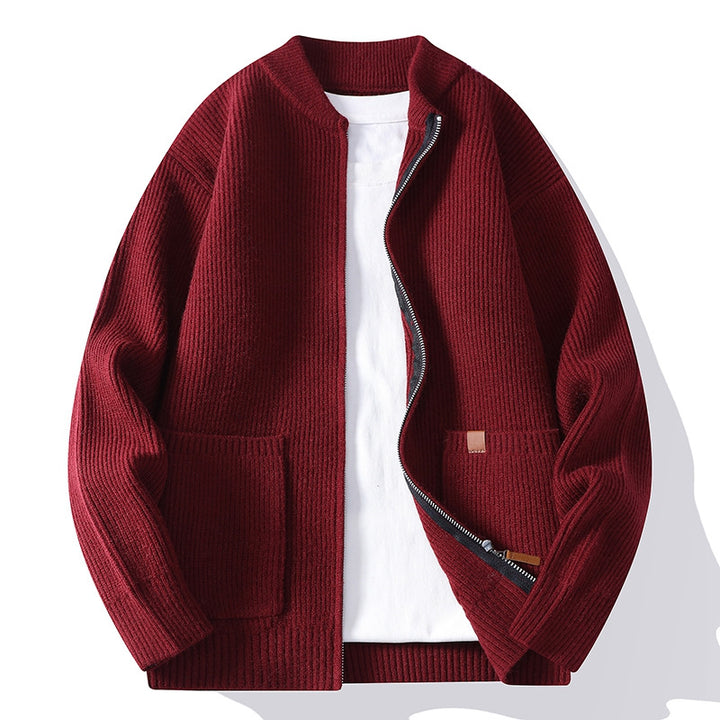 Herren nan gerippte Strickjacke mit durchgehendem Reißverschluss und aufgesetzten Taschen Echo Archiv