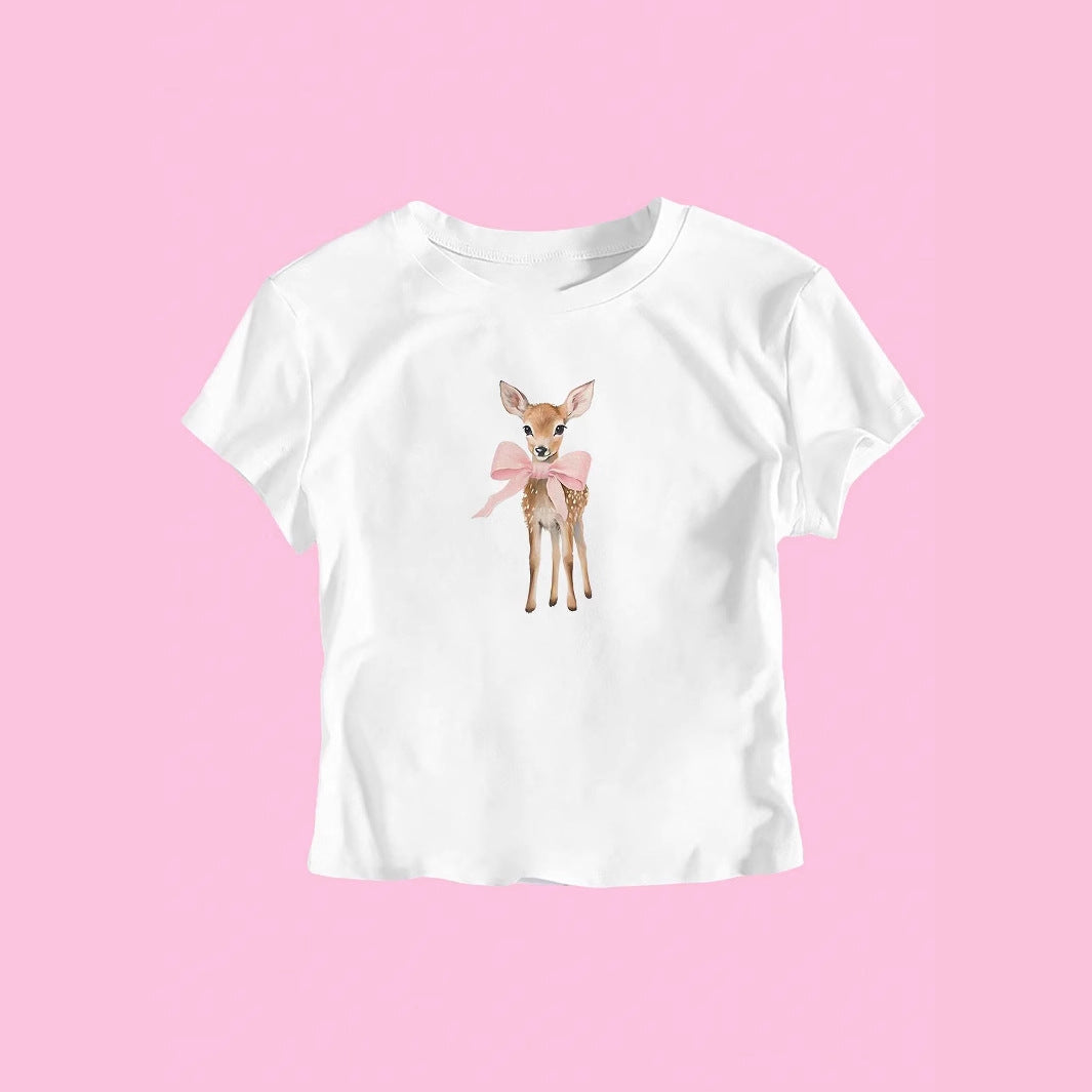 Damen T-Shirt mit süßem Reh-Motiv und farbenfrohem Aufdruck Echo Archiv