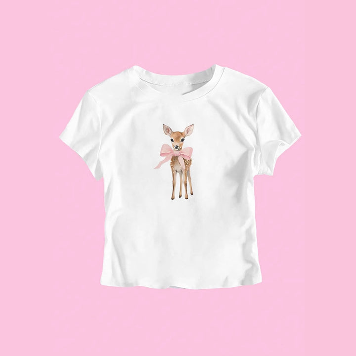 Damen T-Shirt mit süßem Reh-Motiv und farbenfrohem Aufdruck Echo Archiv