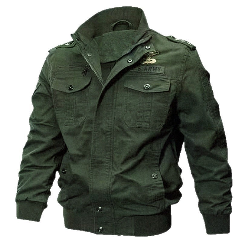 Herren Militärische Bomberjacke mit Epauletten, Stehkragen und Utility-Taschen Echoarchiv