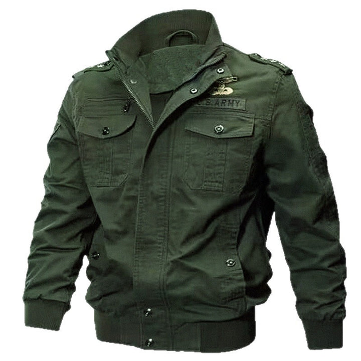 Herren Militärische Bomberjacke mit Epauletten, Stehkragen und Utility-Taschen Echoarchiv