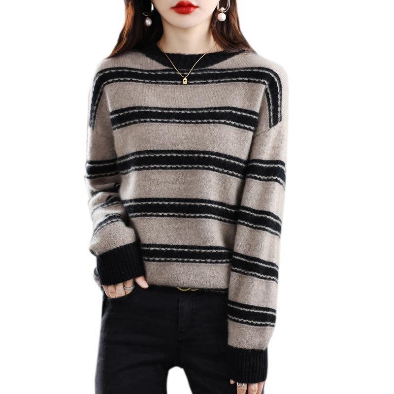 Damen Weicher Streifenpullover im Mohair‑Look mit kastenförmiger Silhouette Echoarchiv