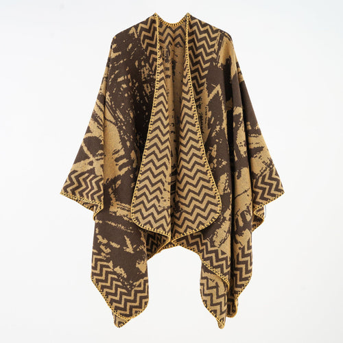 Damen Multifunktionaler Jacquard-Wickelcape mit Zickzack-Bordüre Echo Archiv