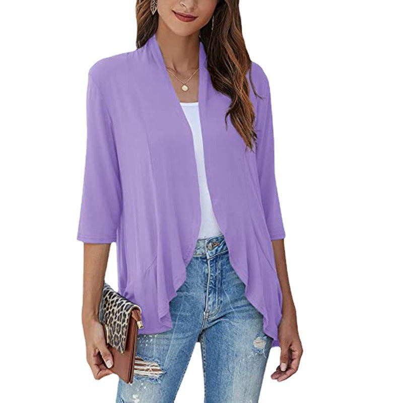 Damen Leichte Chiffonjacke mit Offenen Fronten und 3/4-Ärmeln Echoarchiv