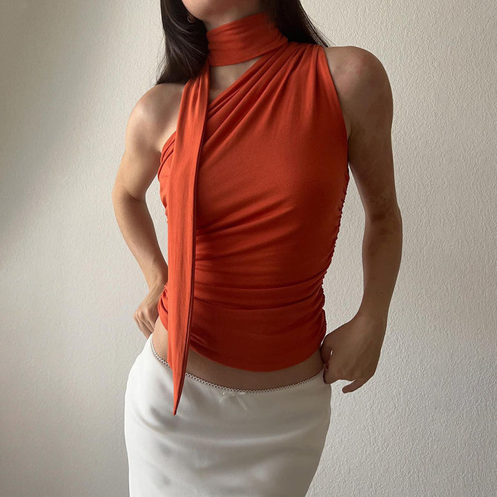 Damen asymmetrisches Top mit bindbaren Schlaufen und Raffung Echo Archiv