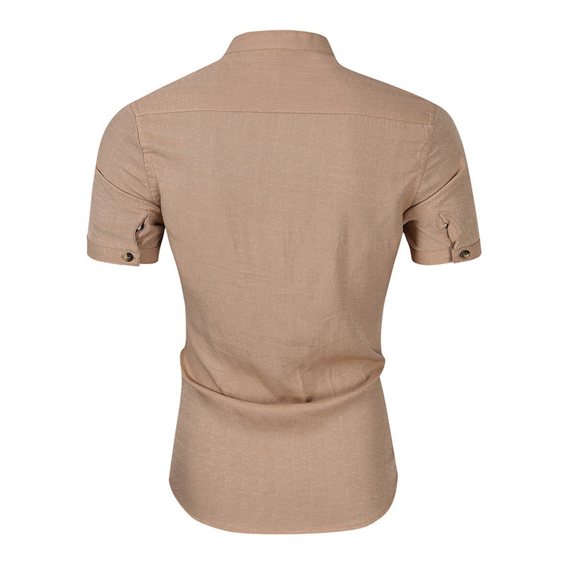 Herren Kurzarm-Henley-Shirt mit moderner Knopfleiste und Stehkragen Echoarchiv