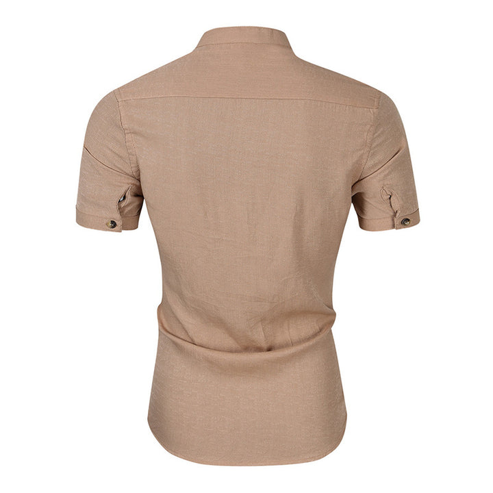 Herren Kurzarm-Henley-Shirt mit moderner Knopfleiste und Stehkragen Echoarchiv