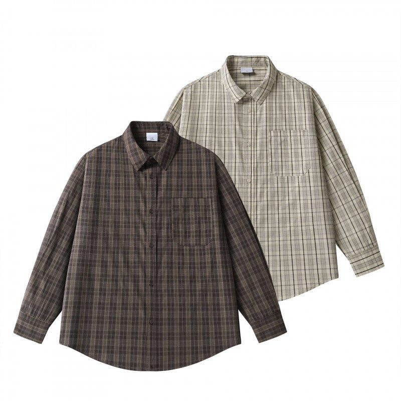 Unisex Lockeres Kastenförmiges Karo-Overshirt aus leichter Baumwollmischung mit Rückpasse und Kräusel-Detail Echo Archiv