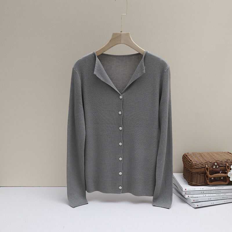 Damen Leichter Feinstrick-Cardigan mit offenem Hemdkragen und schimmernder Knopfleiste Echo Archiv