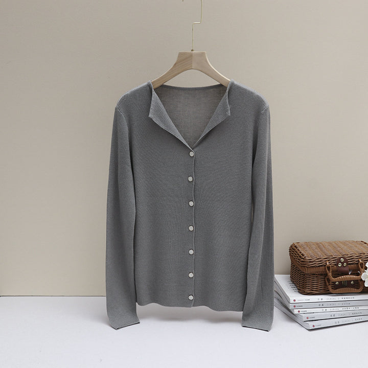 Damen Leichter Feinstrick-Cardigan mit offenem Hemdkragen und schimmernder Knopfleiste Echo Archiv