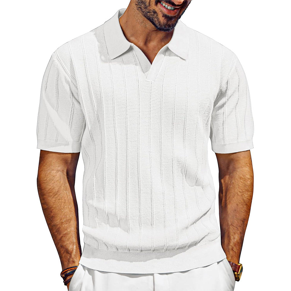 Herren leichtes Kurzarm Strick-Poloshirt mit strukturiertem Rippmuster Echo Archiv
