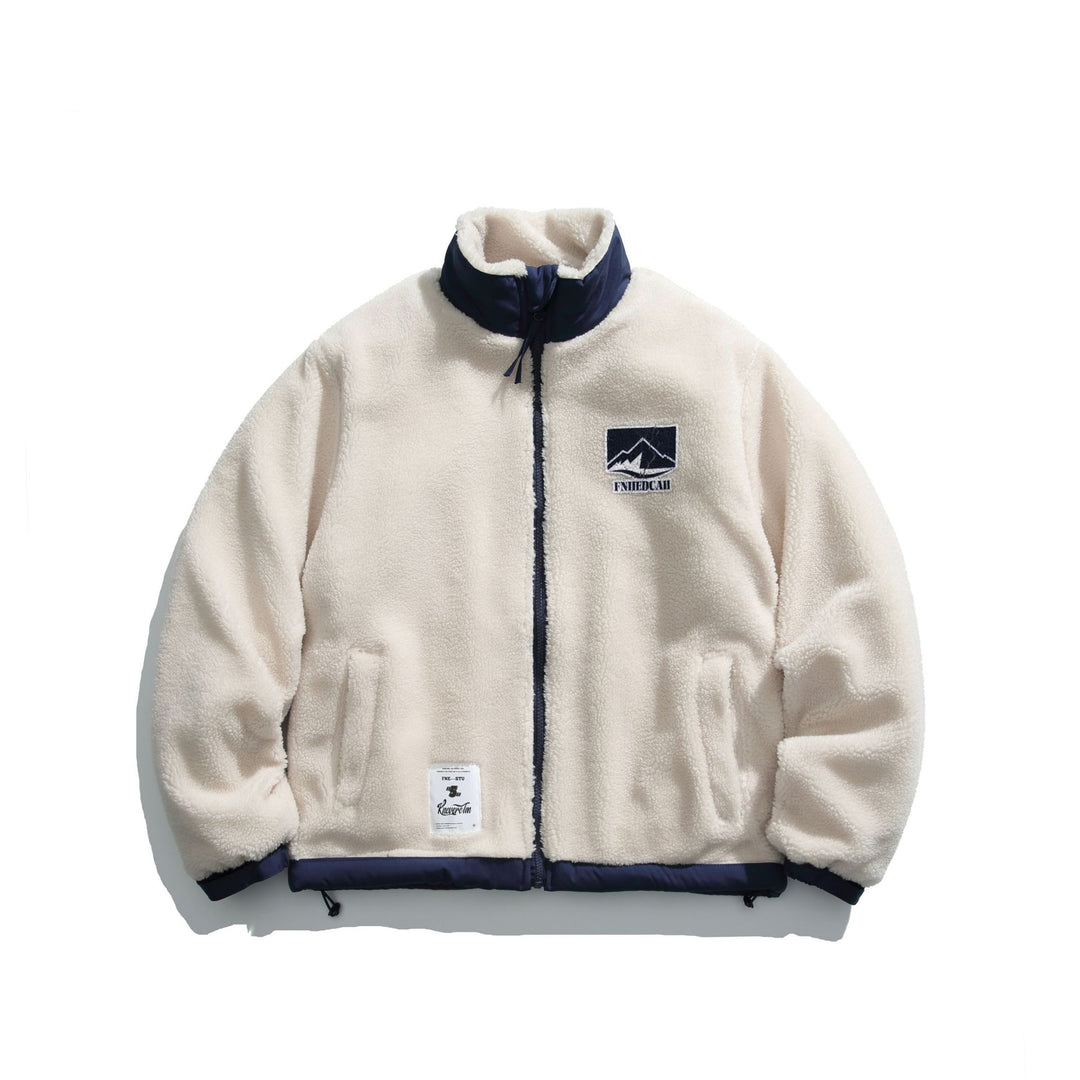 Herren Teddy-Fleecejacke mit Stehkragen, durchgehendem Reißverschluss und Kontrastbesatz Echoarchiv