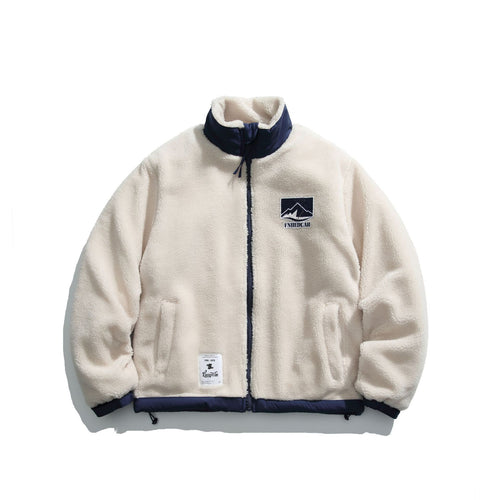 Herren Teddy-Fleecejacke mit Stehkragen, durchgehendem Reißverschluss und Kontrastbesatz Echoarchiv