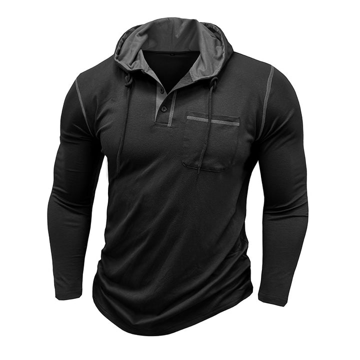 Herren lässiges Langarmshirt mit Kapuzenkragen und modischen Akzenten Echoarchiv