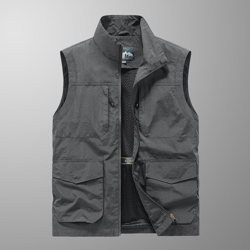 Herren Utility‑Weste mit Multi‑Taschen, Stehkragen & atmungsaktivem Mesh‑Futter Echoarchiv