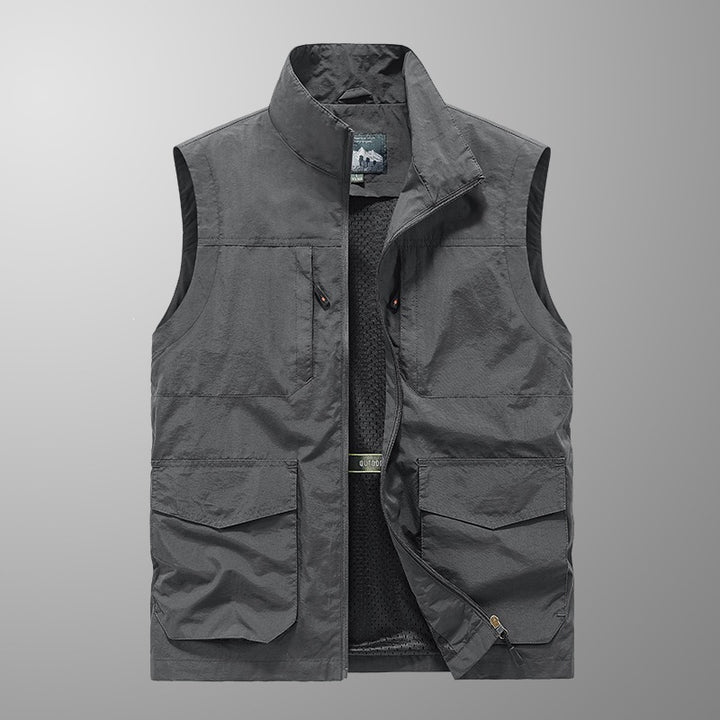 Herren Utility‑Weste mit Multi‑Taschen, Stehkragen & atmungsaktivem Mesh‑Futter Echoarchiv