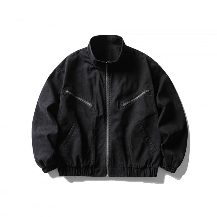 Unisex Kastenförmige Zip-Blousonjacke aus Canvas mit Stehkragen, schrägen Reißverschlusstaschen und elastischem Saum Echo Archiv