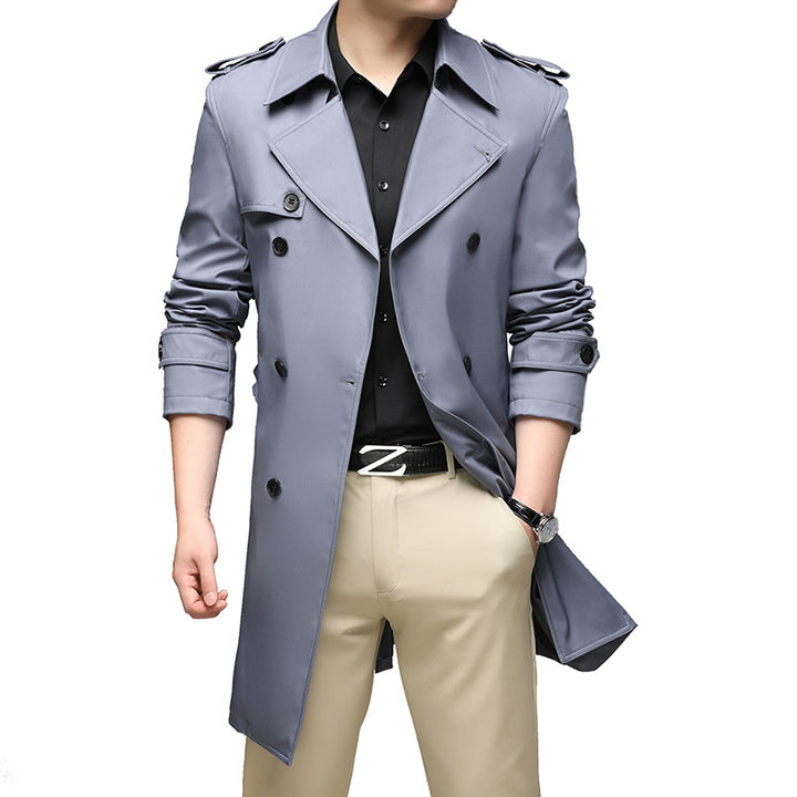 Herren Moderner Slim-Fit Trenchcoat mit Epauletten und doppelreihiger Knopfleiste – Marzano