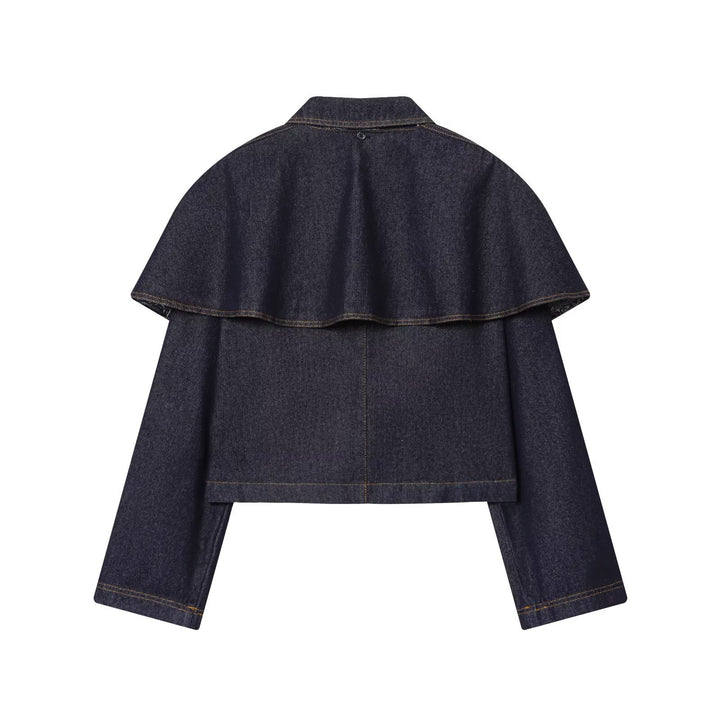Damen Kurze Jeansjacke mit Cape‑Einsatz, Pattentaschen und Druckknöpfen Echo Archiv