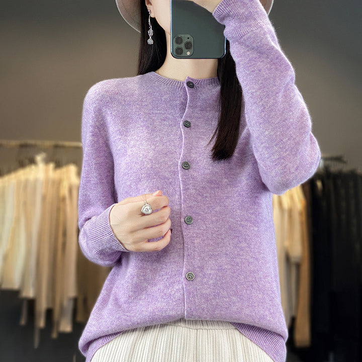 Damen Leichter Feinstrick-Cardigan mit Kaschmir‑Optik, Rundhalsausschnitt und verdeckter Knopfleiste Echoarchiv
