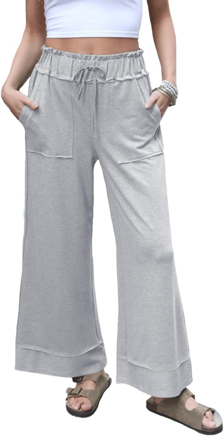 Damen Modische Palazzo-Hose mit elastischem Bund und praktischen Taschen Echo Archiv