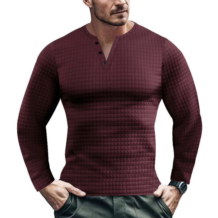 Herren Langarmshirt mit strukturiertem Design und Knopfleiste Echoarchiv