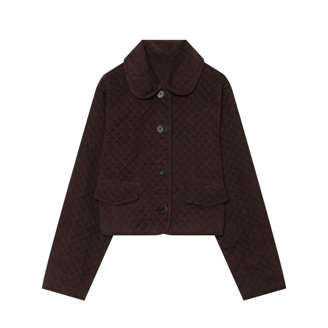Damen Gesteppte Cordjacke im Boxy-Cropped-Schnitt mit Rundkragen und Pattentaschen Echo Archiv