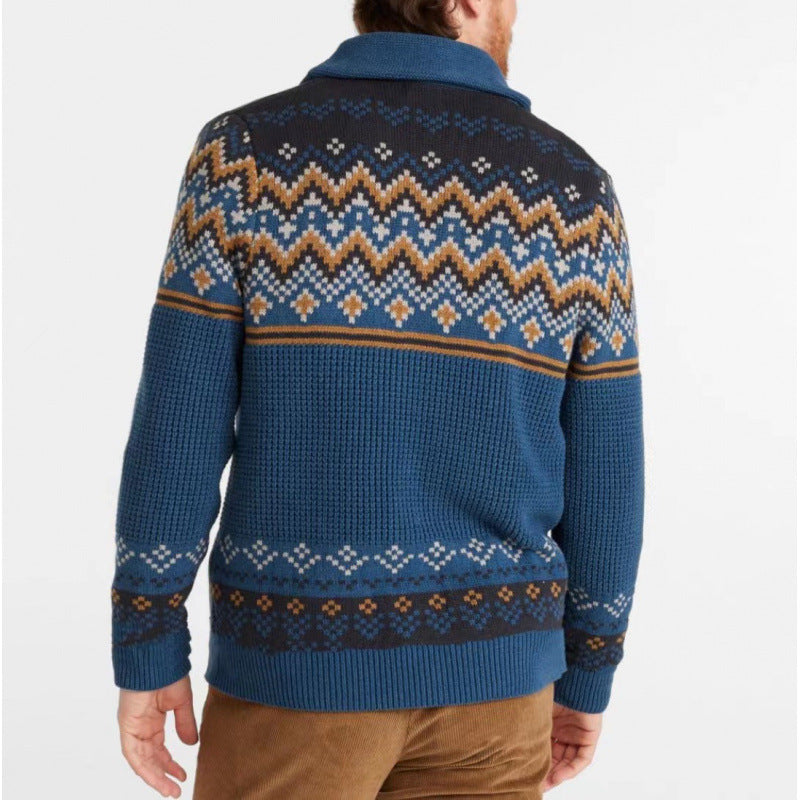 Herren Strickjacke mit traditionellem Norweger-Muster und großen Taschen Echoarchiv