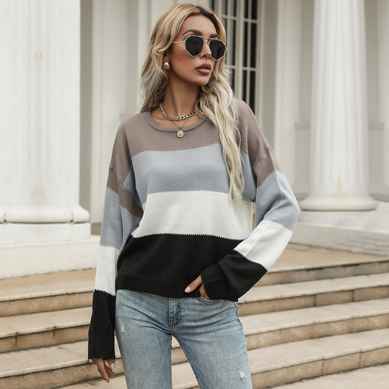 Damen Colorblock-Feinstrickpullover mit überschnittener Schulter und lässiger Passform Echoarchiv