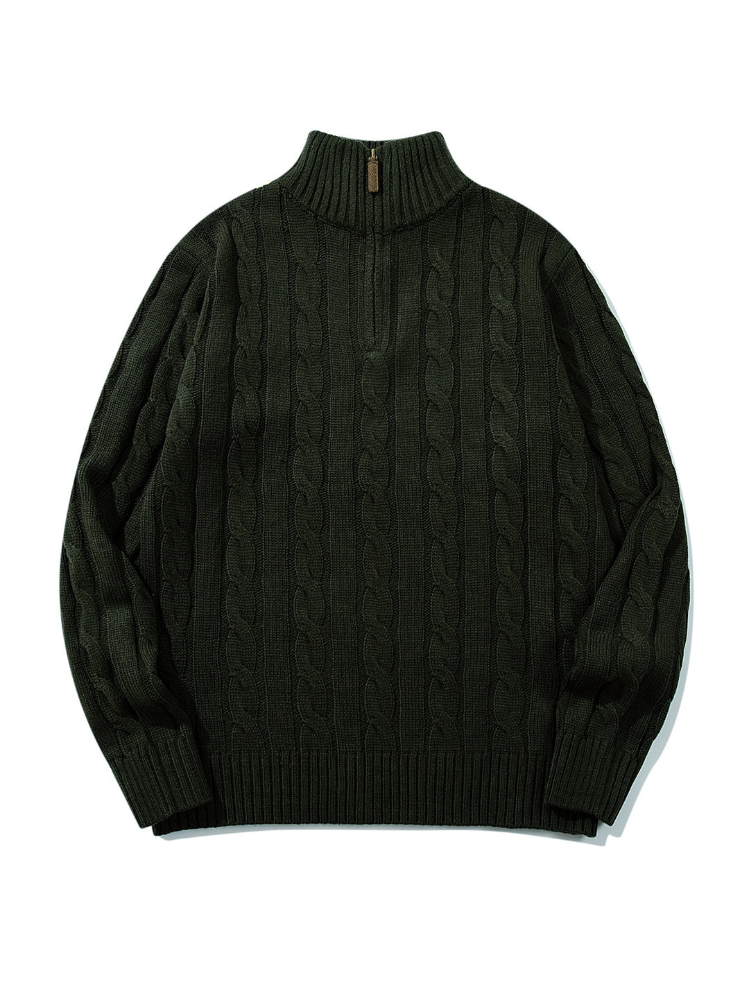 Unisex Zopfmuster-Halbzip-Pullover mit hohem Rippkragen und Oversize-Schnitt Echoarchiv