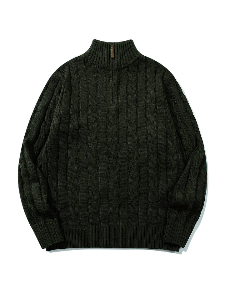 Unisex Zopfmuster-Halbzip-Pullover mit hohem Rippkragen und Oversize-Schnitt Echoarchiv