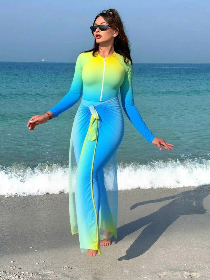 Damen sportlicher Langarm-Schwimmanzug mit Reißverschluss und Wickeloptik Echo Archiv