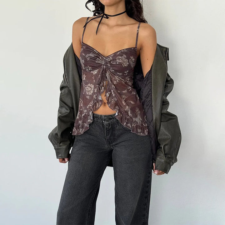 Damen Nostalgiisches Karo-Trägertop mit Rüschendetails Echo Archiv