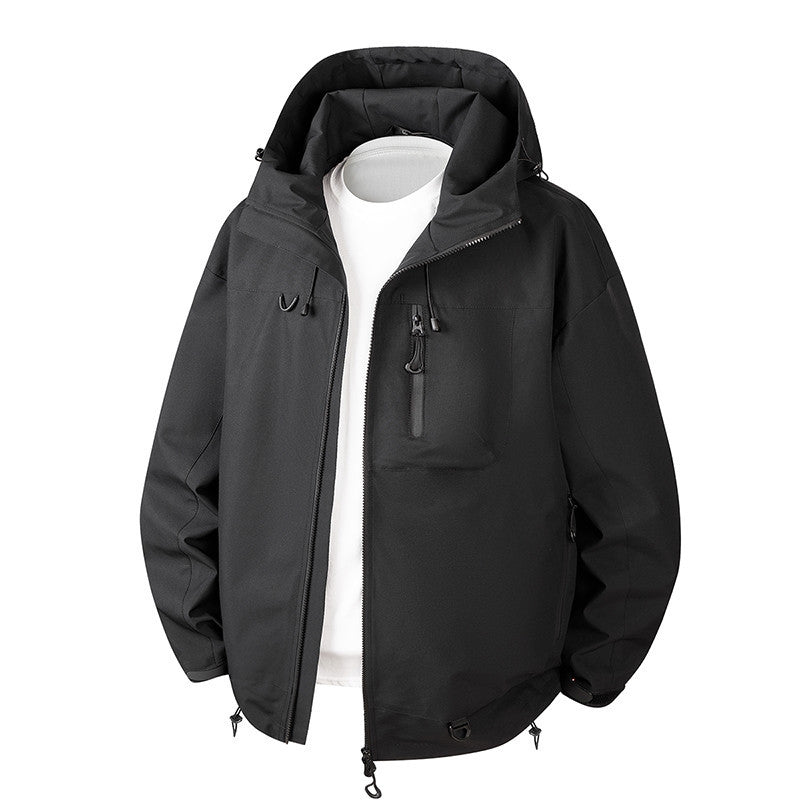 Herren Urbane Schutz-Softshelljacke mit verstellbarer Kapuze, Kontrast-Reißverschlüssen und Brusttasche Echo Archiv