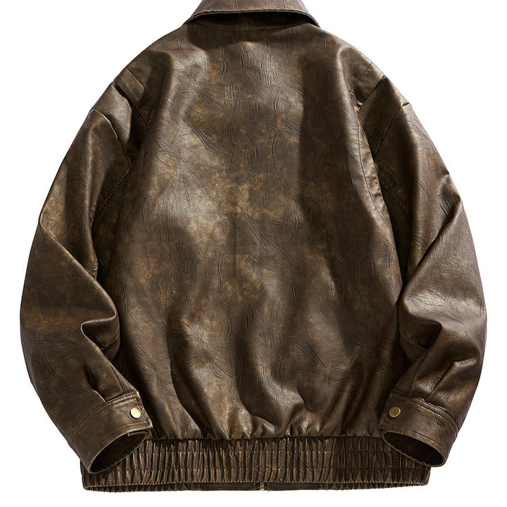Herren kurz geschnittene Lederjacke mit elastischem Bund und Taschen Echoarchiv