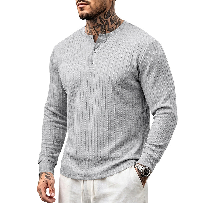 Herren Texturiertes Langarm-Henleyshirt mit Stehkragen und Zopfmuster Echoarchiv