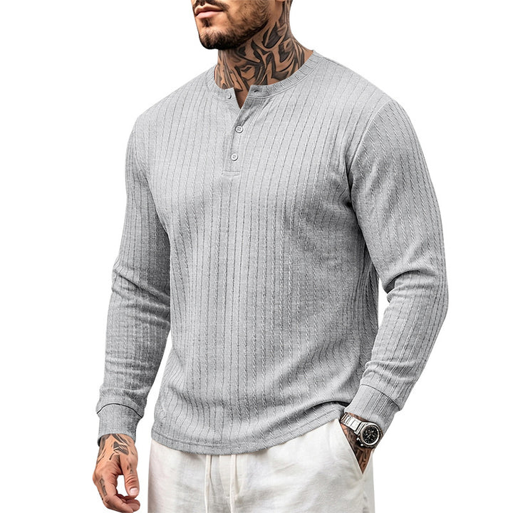 Herren Texturiertes Langarm-Henleyshirt mit Stehkragen und Zopfmuster Echoarchiv