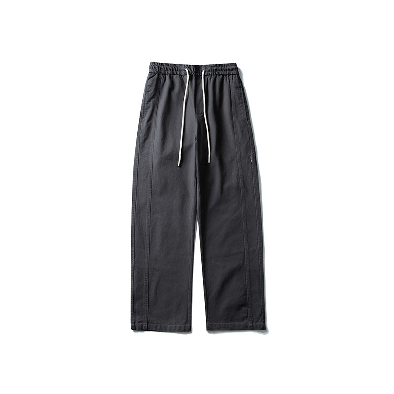 Herren Locker geschnittene Baumwoll-Canvas-Hose mit Tunnelzugbund, geradem Bein und Ziernaht-Details Echo Archiv