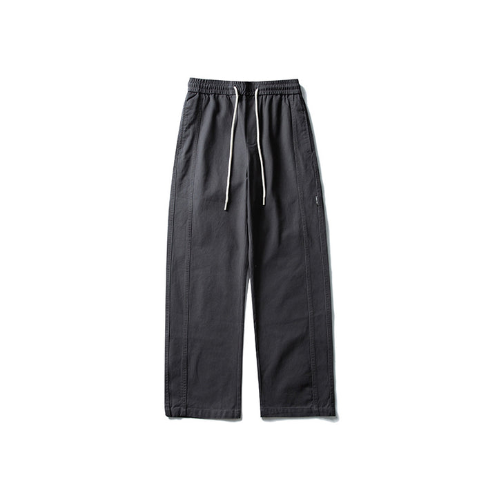 Herren Locker geschnittene Baumwoll-Canvas-Hose mit Tunnelzugbund, geradem Bein und Ziernaht-Details Echo Archiv