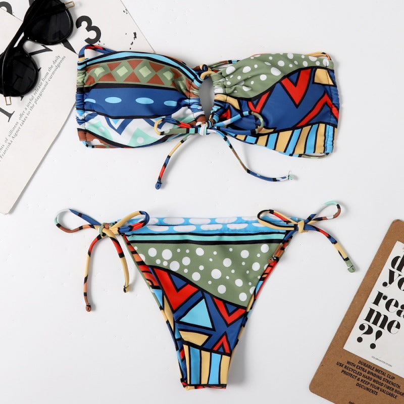 Damen Bandeau-Bikini mit aufregendem Mustermix und verstellbaren Trägern Echo Archiv