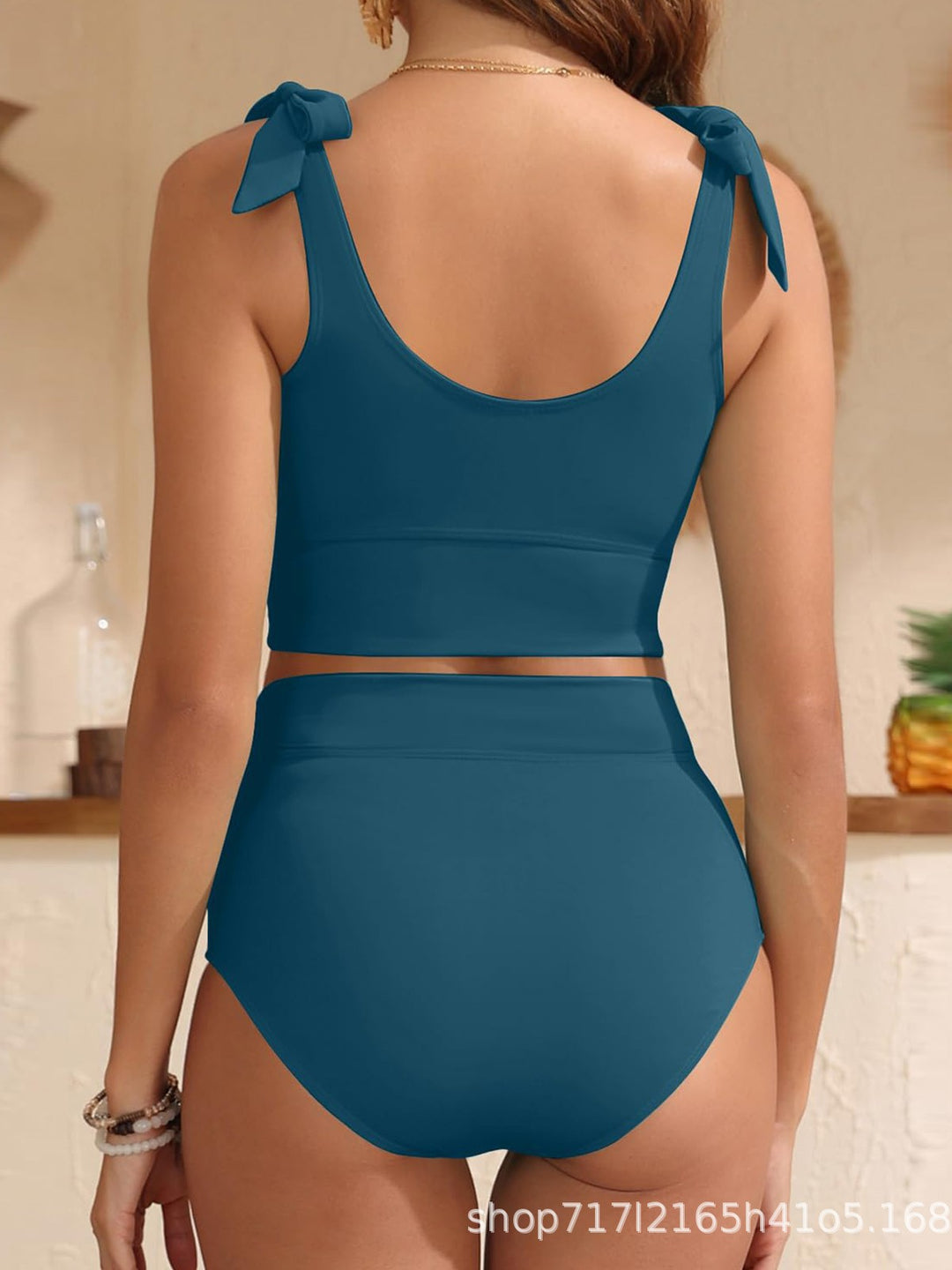 Damen Hochtailliertes Bikini-Set mit knotenverziertem Oberteil Echo Archiv