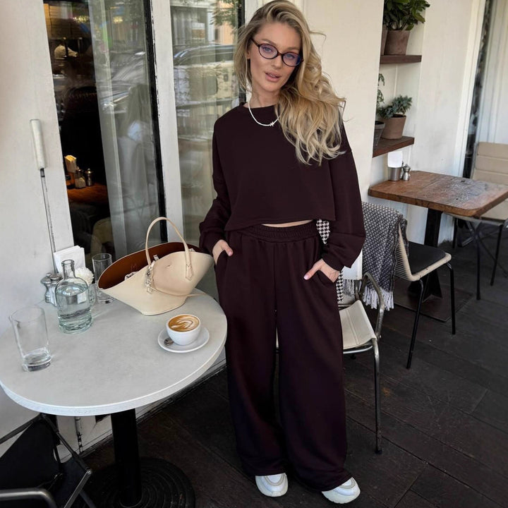 Damen Oversize-Lounge-Set mit kurzem Sweatshirt und weiter Jogginghose – Avérine