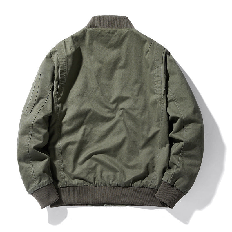 Herren Baumwoll-Canvas Bomberjacke mit Ärmeltasche, Rippbündchen und leichter Thermofütterung – Brevano