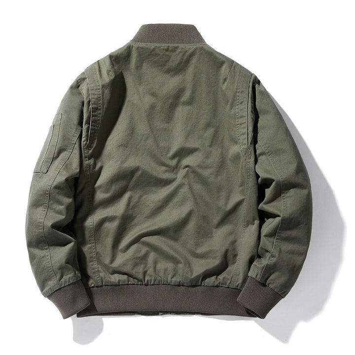 Herren Baumwoll-Canvas Bomberjacke mit Ärmeltasche, Rippbündchen und leichter Thermofütterung – Brevano